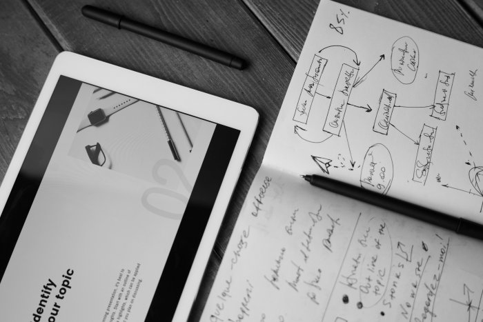 Ipad and notebook containing inbound marketing plan