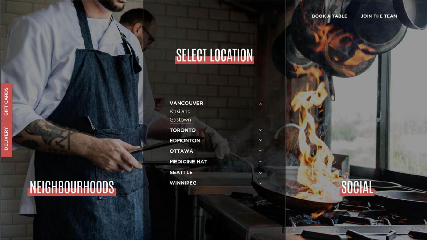 website homepage for local restaurant