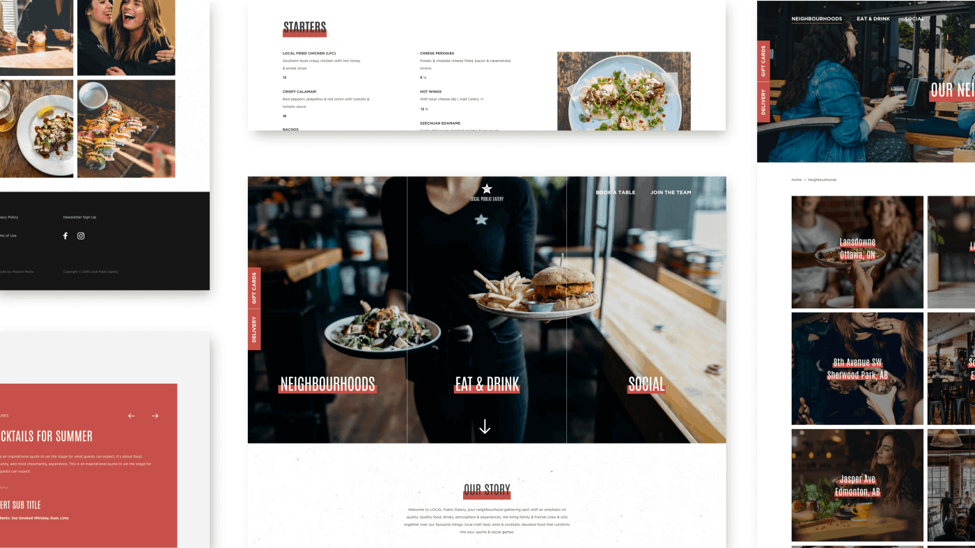 Web design mockups for Local Public Eatery
