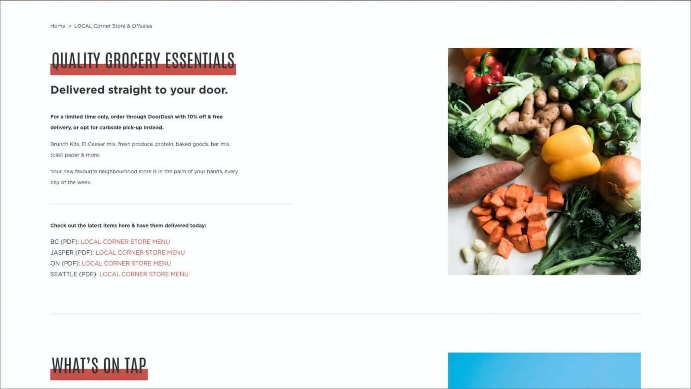 Food website design for local public eatery