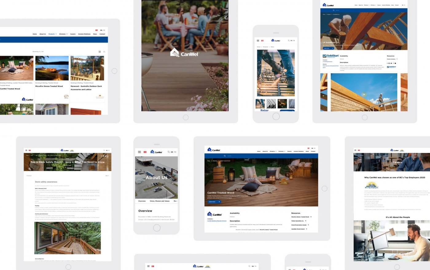 website screens for Canwel Building Material