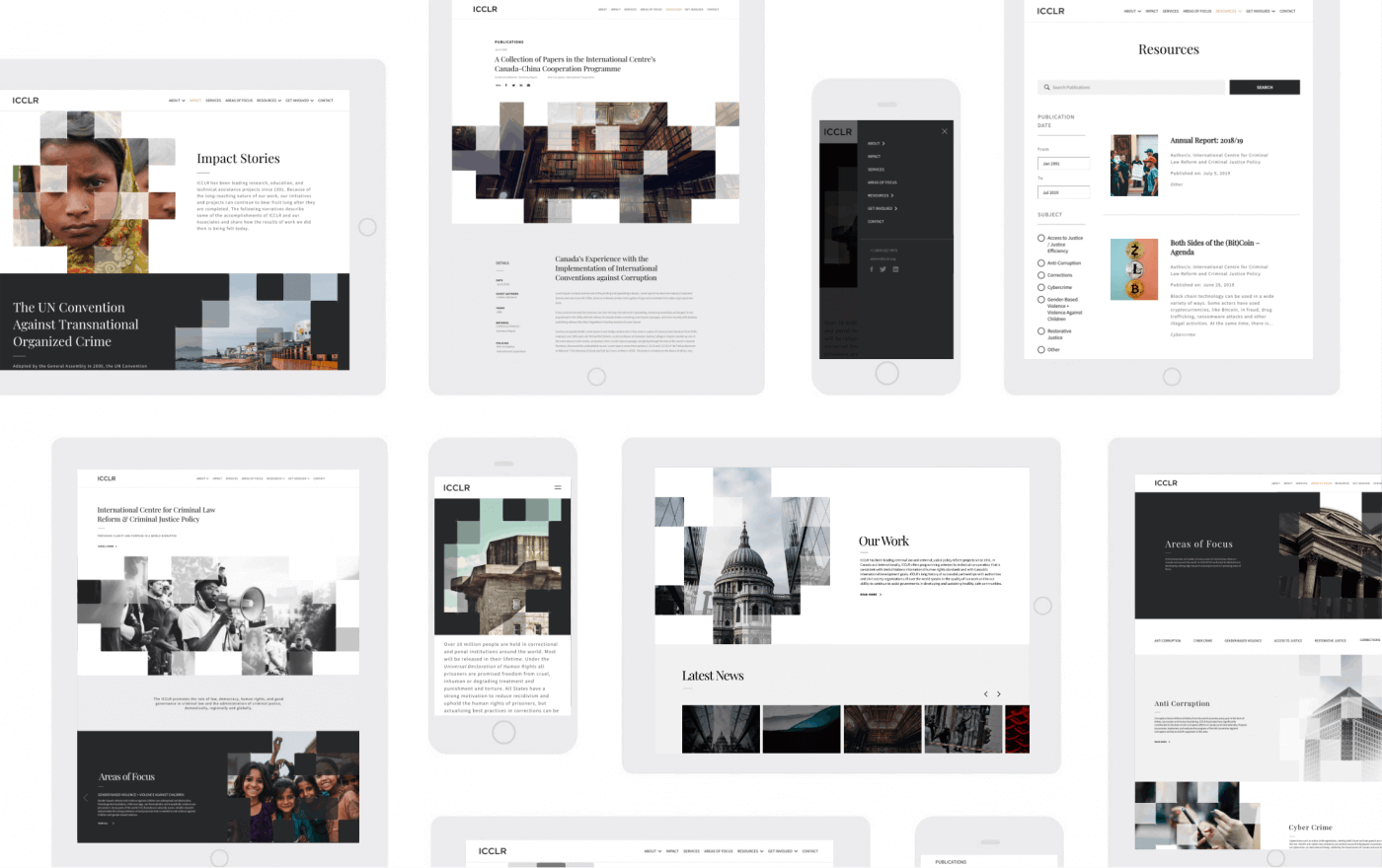 Website design mockups for ICCLR