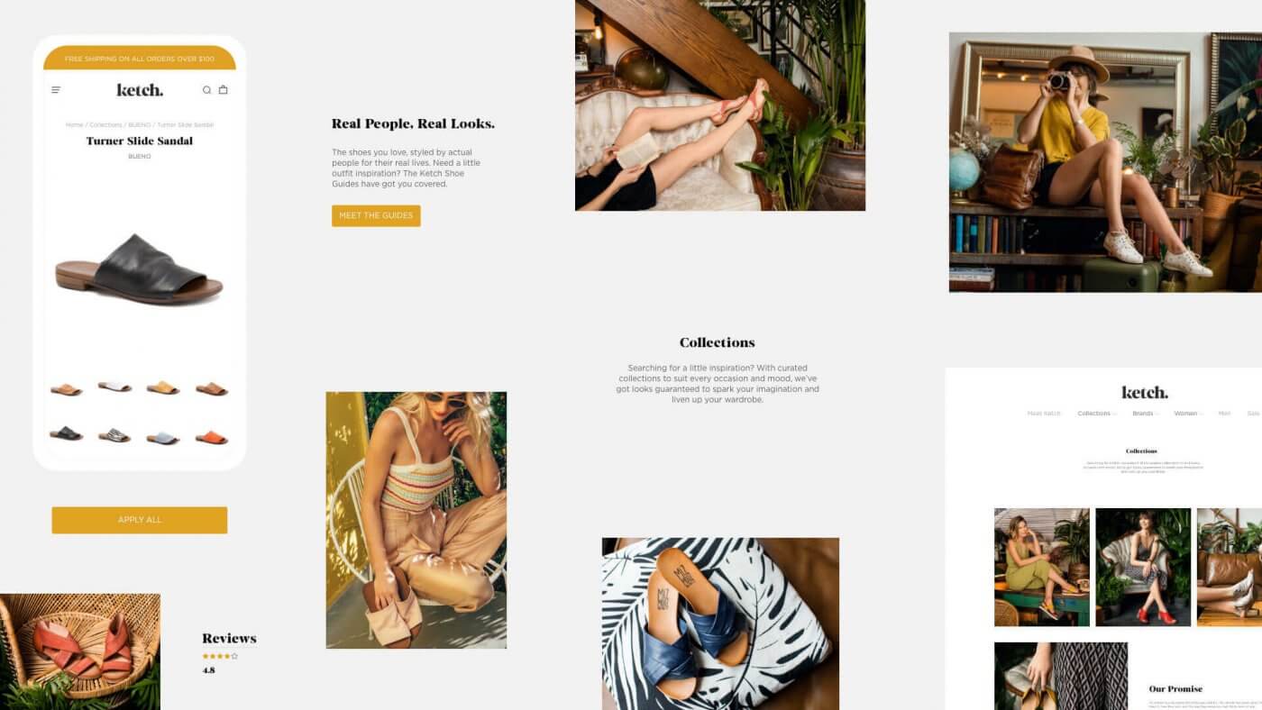 Ketch shoes website design on various screen sizes