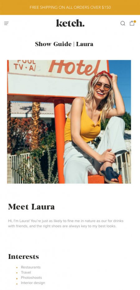 Example of Ketch's Shoe Guide page on mobile