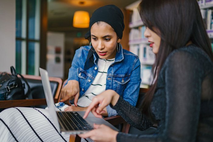 Two women looking at a computer