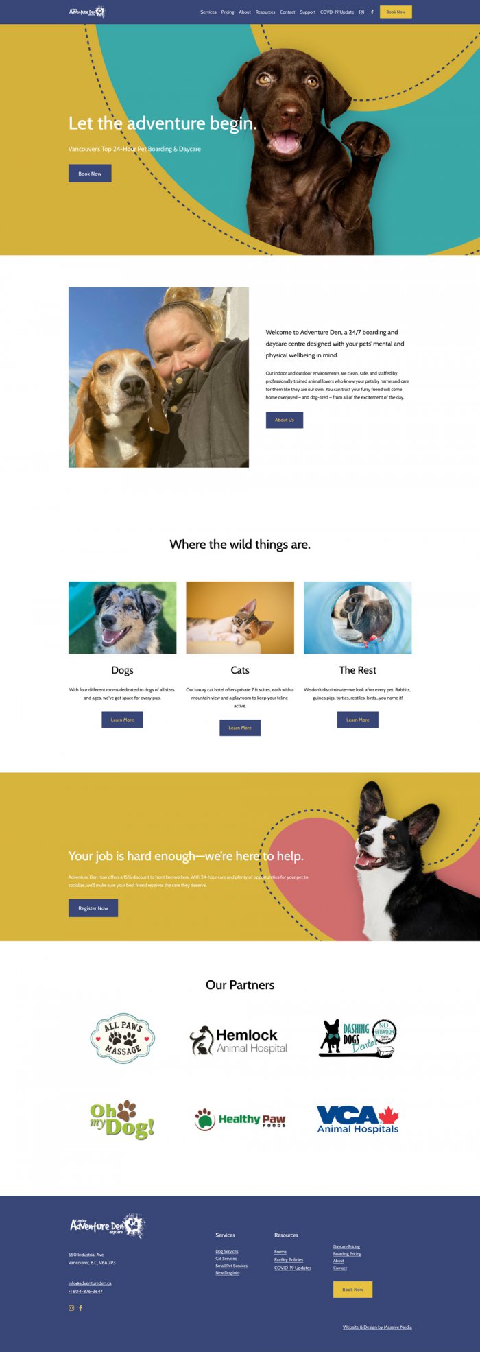 Homepage of the Adventure Den website