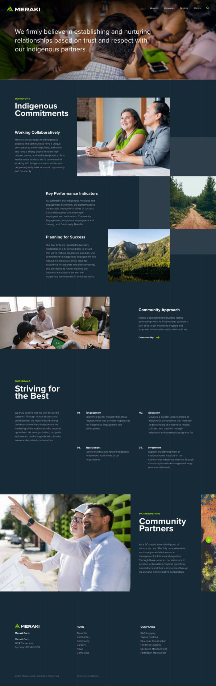 Indigenous Commitments page from website project
