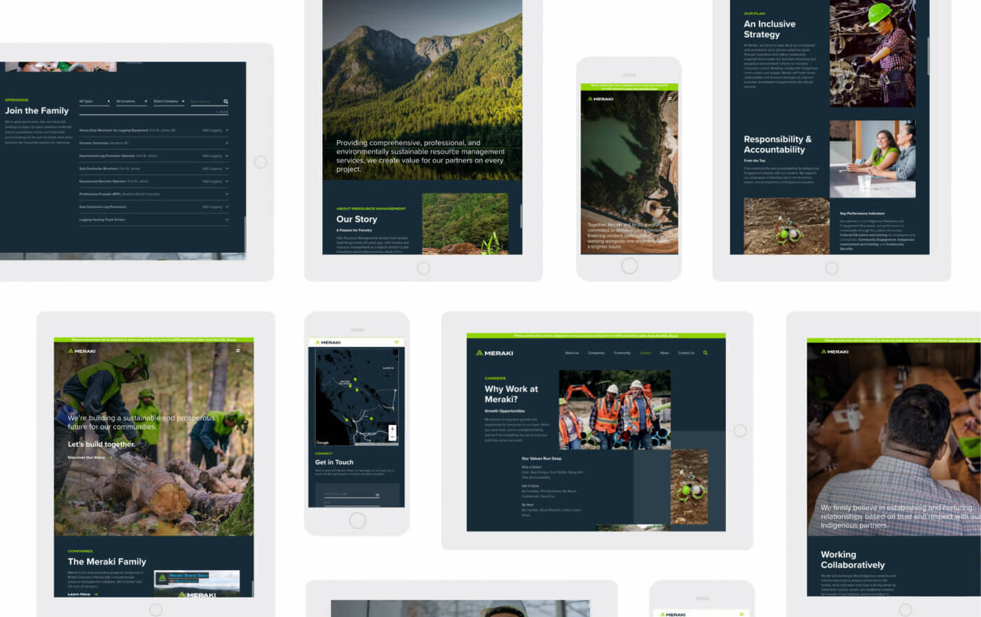 Website design screens from our Meraki website design project